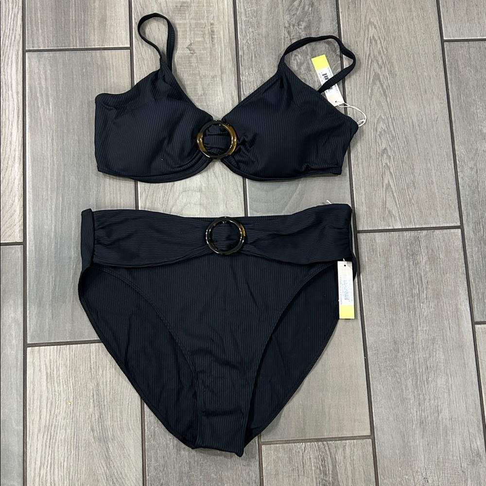 NWT SUMMERSALT The Ribbed Wanderlust Sea Urchin Black Bikini Swim Size 20 - Picture 4 of 7